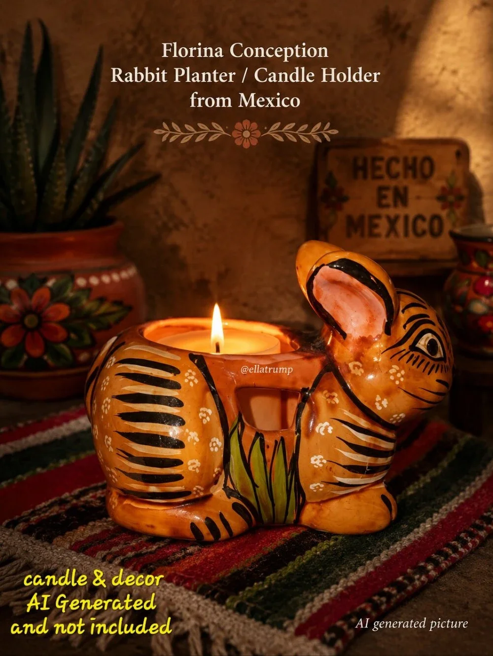 Florina Conception Rabbit Planter or Botive Candle Holder Mexico Home Decor